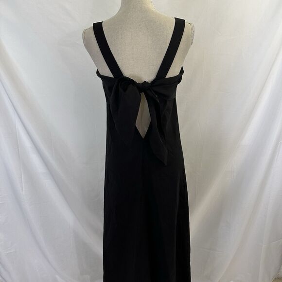 THEORY Modern Midi Tea Dress Black Linen Blend Fit and Flare Size LARGE - Picture 4 of 7
